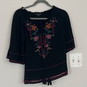 Black BoHo blouse with embroidery